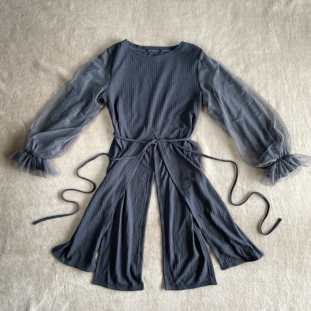 Gray Dress-tunic with Sheer Sleeves